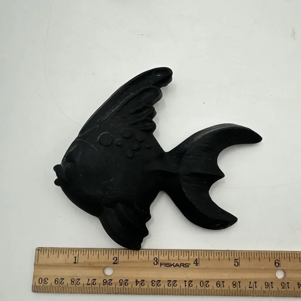 Vintage MCM Set of 3 Black Chalkware Fish Plaques Wall Decor